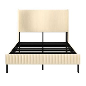 Lufeiya Full Size Platform Bed Frame with USB Charging Headboard, Metal Slats, Noise-Free