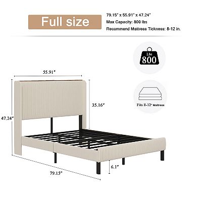 Lufeiya Full Size Platform Bed Frame with USB Charging Headboard, Metal Slats, Noise-Free