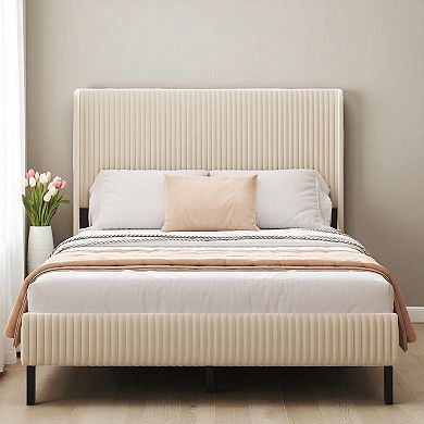 Lufeiya Full Size Platform Bed Frame with USB Charging Headboard, Metal Slats, Noise-Free