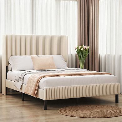 Lufeiya Full Size Platform Bed Frame with USB Charging Headboard, Metal Slats, Noise-Free