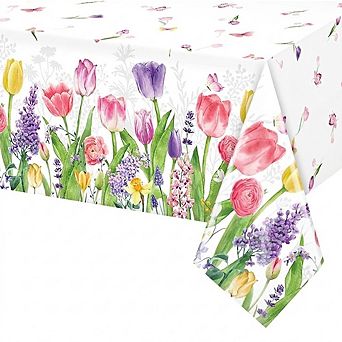 Floral Plastic Tablecloth, Disposable Waterproof Party Cover