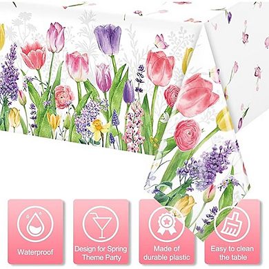 Floral Plastic Tablecloth, Disposable Waterproof Party Cover