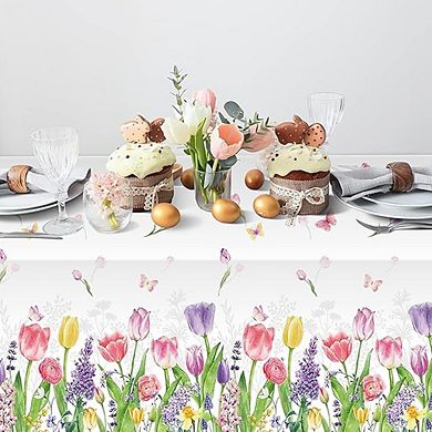 Floral Plastic Tablecloth, Disposable Waterproof Party Cover