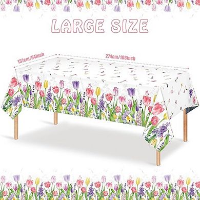 Floral Plastic Tablecloth, Disposable Waterproof Party Cover