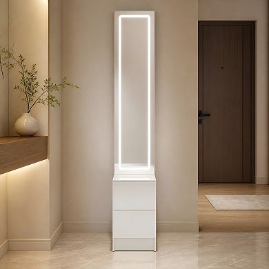 Lufeiya 63 In LED Full Length Mirror Dressing Cabinet with 3 Color Lights Adjustable Brightness