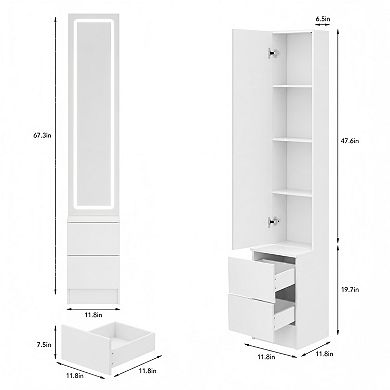 Lufeiya 63 In LED Full Length Mirror Dressing Cabinet with 3 Color Lights Adjustable Brightness
