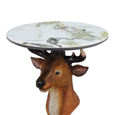Lufeiya Deer Head Accent Table with Faux Marble Top, Resin Animal Sculpture