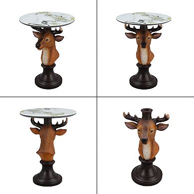 Lufeiya Deer Head Accent Table with Faux Marble Top, Resin Animal Sculpture