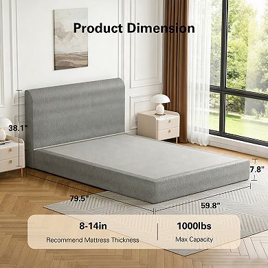All-Foam Bed Frame with Padded Headboard, No Tools, Silent High-Resilience Foam for Dorms, Renters