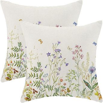 Spring Wildflower Throw Pillow Covers Set, Sage Green Butterfly Linen Cushion Cases