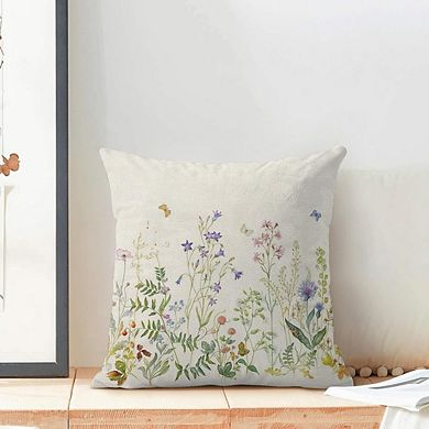Spring Wildflower Throw Pillow Covers Set, Sage Green Butterfly Linen Cushion Cases