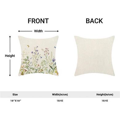 Spring Wildflower Throw Pillow Covers Set, Sage Green Butterfly Linen Cushion Cases