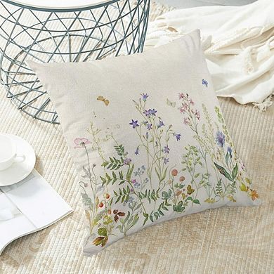 Spring Wildflower Throw Pillow Covers Set, Sage Green Butterfly Linen Cushion Cases