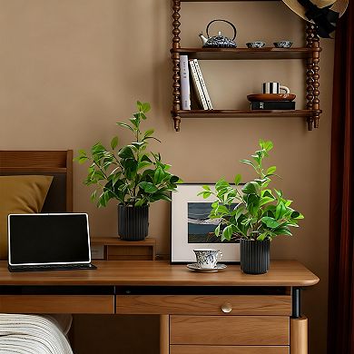 Realistic Touch Greenery Cream Black Pot Decor
