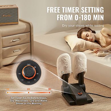 Foldable 2 Tube Boot Dryer with 180 Minute Timer Heat Blower for Snow Boots Shoes