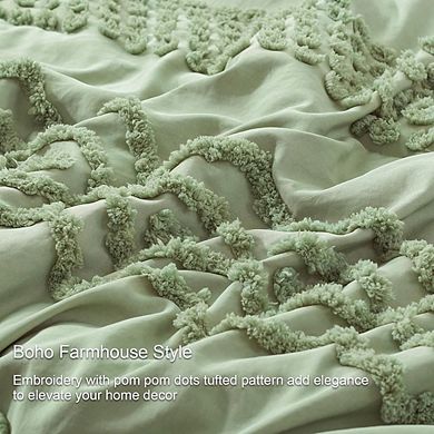 Tufted Comforter Set 3-Piece Boho Farmhouse Soft Microfiber