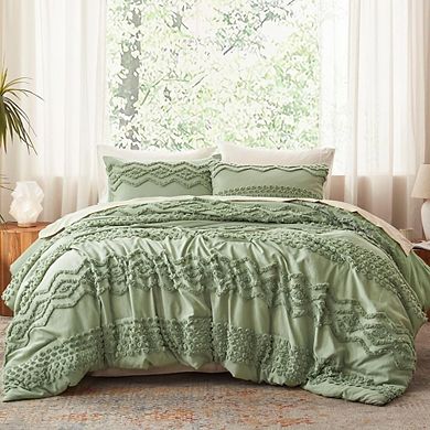 Tufted Comforter Set 3-Piece Boho Farmhouse Soft Microfiber