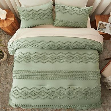 Tufted Comforter Set 3-Piece Boho Farmhouse Soft Microfiber