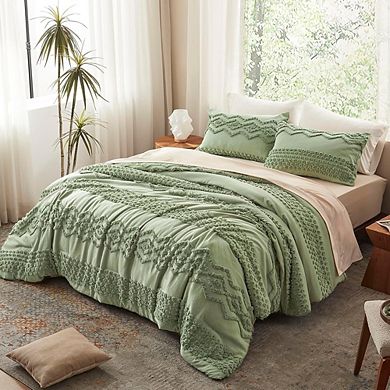Tufted Comforter Set 3-Piece Boho Farmhouse Soft Microfiber