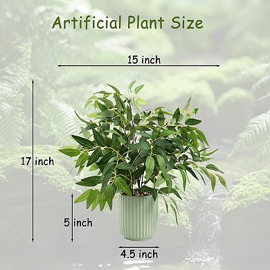 Artificial Willow Ribbed Ceramic Pot Home Decor