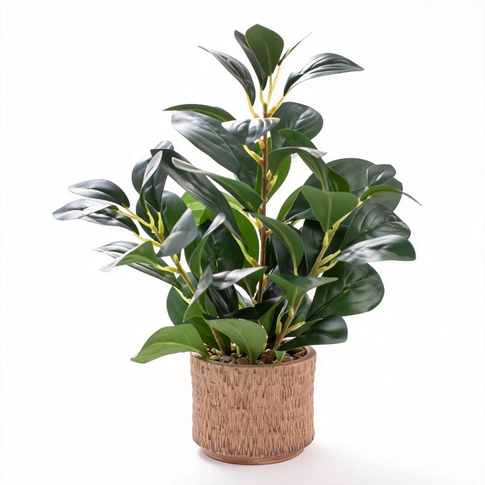Realistic Ficus Plant Brown Ceramic Vase Decor