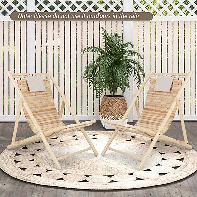 Solid Fir Wood Lounge Chair 3-Level Adjustable Backrest Padded Headrest