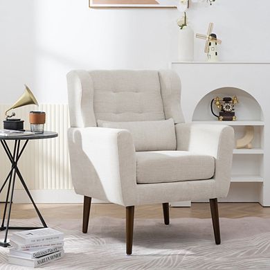 Solid Wood Leg Modern Chenille Accent Chair WIth Pillow for Living Room