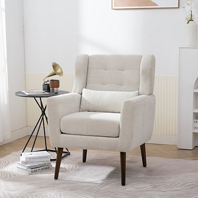 Solid Wood Leg Modern Chenille Accent Chair WIth Pillow for Living Room