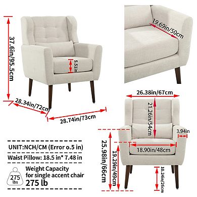 Solid Wood Leg Modern Chenille Accent Chair WIth Pillow for Living Room