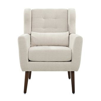 Solid Wood Leg Modern Chenille Accent Chair WIth Pillow for Living Room