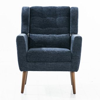 Solid Wood Leg Modern Chenille Accent Chair WIth Pillow for Living Room