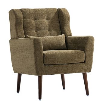Solid Wood Leg Modern Chenille Accent Chair WIth Pillow for Living Room
