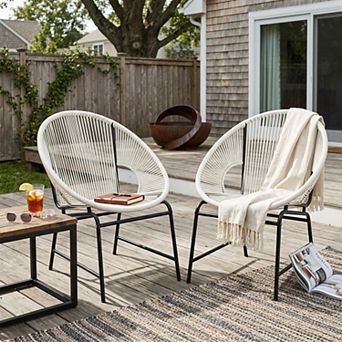 KWPZQEB 2 pc Outdoor Patio Wicker Chairs, Iron Frame PE Rattan Beach Chairs