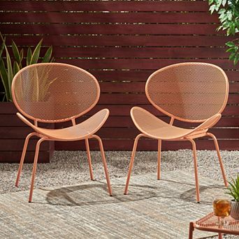 KWPZQEB Retro Shell Chair Set of 2, Coated Iron Frame Chairs with Mesh Seating for Ourdoor