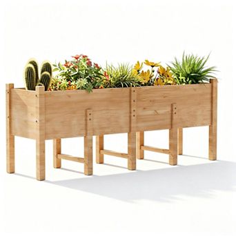 Mjkone 87 in Fir Wood Elevated Garden Bed Outdoor Planter With Legs Drainage For Vegetables