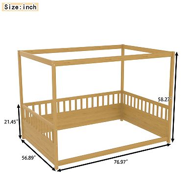 KWPZQEB Canopy Floor Bed Frame with Guardrails, Twin / Full Size