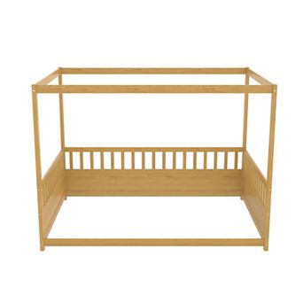 KWPZQEB Canopy Floor Bed Frame with Guardrails, Twin / Full Size