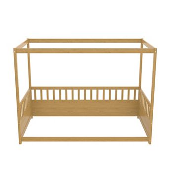 KWPZQEB Canopy Floor Bed Frame with Guardrails, Twin / Full Size