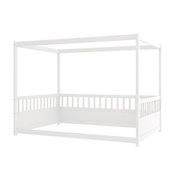 KWPZQEB Canopy Floor Bed Frame with Guardrails, Twin / Full Size