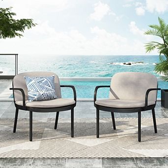 KWPZQEB Set of 2 Outdoor PP Club Chair, Polypropylene Frame Armchair with Cushion for Patio, Beach