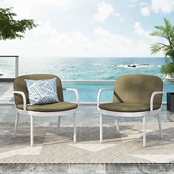 KWPZQEB Set of 2 Outdoor PP Club Chair, Polypropylene Frame Armchair with Cushion for Patio, Beach