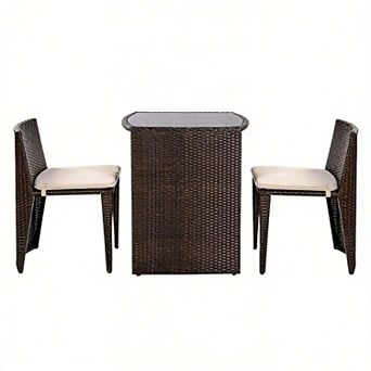 3 pc Cushioned Wicker Patio Bistro Set, No Assembly Needed