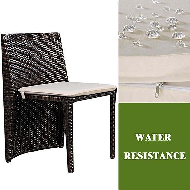 3 Pieces Cushioned Wicker Patio Bistro Set, No Assembly Needed
