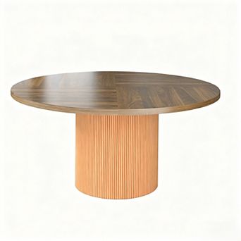 55" Modern Rotating Round Dining Table for 4-6, Swivel Kitchen Table with Fluted Pedestal Base