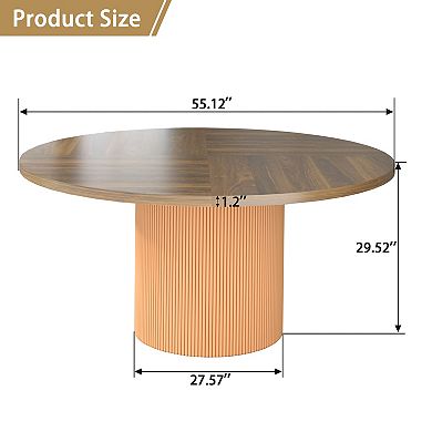 55" Modern Rotating Round Dining Table for 4-6, Swivel Kitchen Table with Fluted Pedestal Base