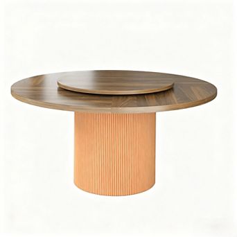 55" Modern Rotating Round Dining Table for 4-6, Swivel Kitchen Table with Fluted Pedestal Base