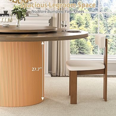 55" Modern Rotating Round Dining Table for 4-6, Swivel Kitchen Table with Fluted Pedestal Base