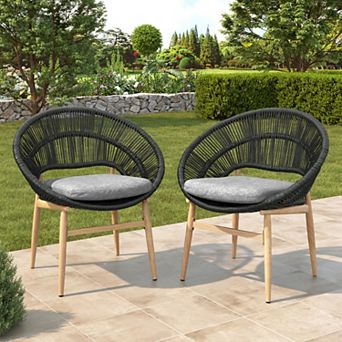 KWPZQEB 2 pc Outdoor Wicker Papasan Style Dining Chair with Cushion, Faux Rattan Chair for Beach