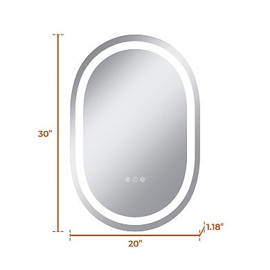 20"W x 30"H Round Frontlit Glass Bathroom Vanity Mirror Dimmable LED Fog-Free Horizontal or Vertical