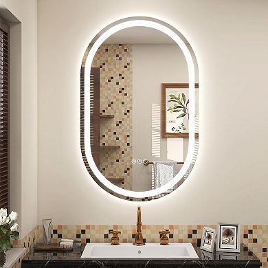20"W x 30"H Round Frontlit Glass Bathroom Vanity Mirror Dimmable LED Fog-Free Horizontal or Vertical